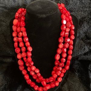 Signed 925 Lucas Lameth Genuine Red Coral Polished 3 Strand Necklace
